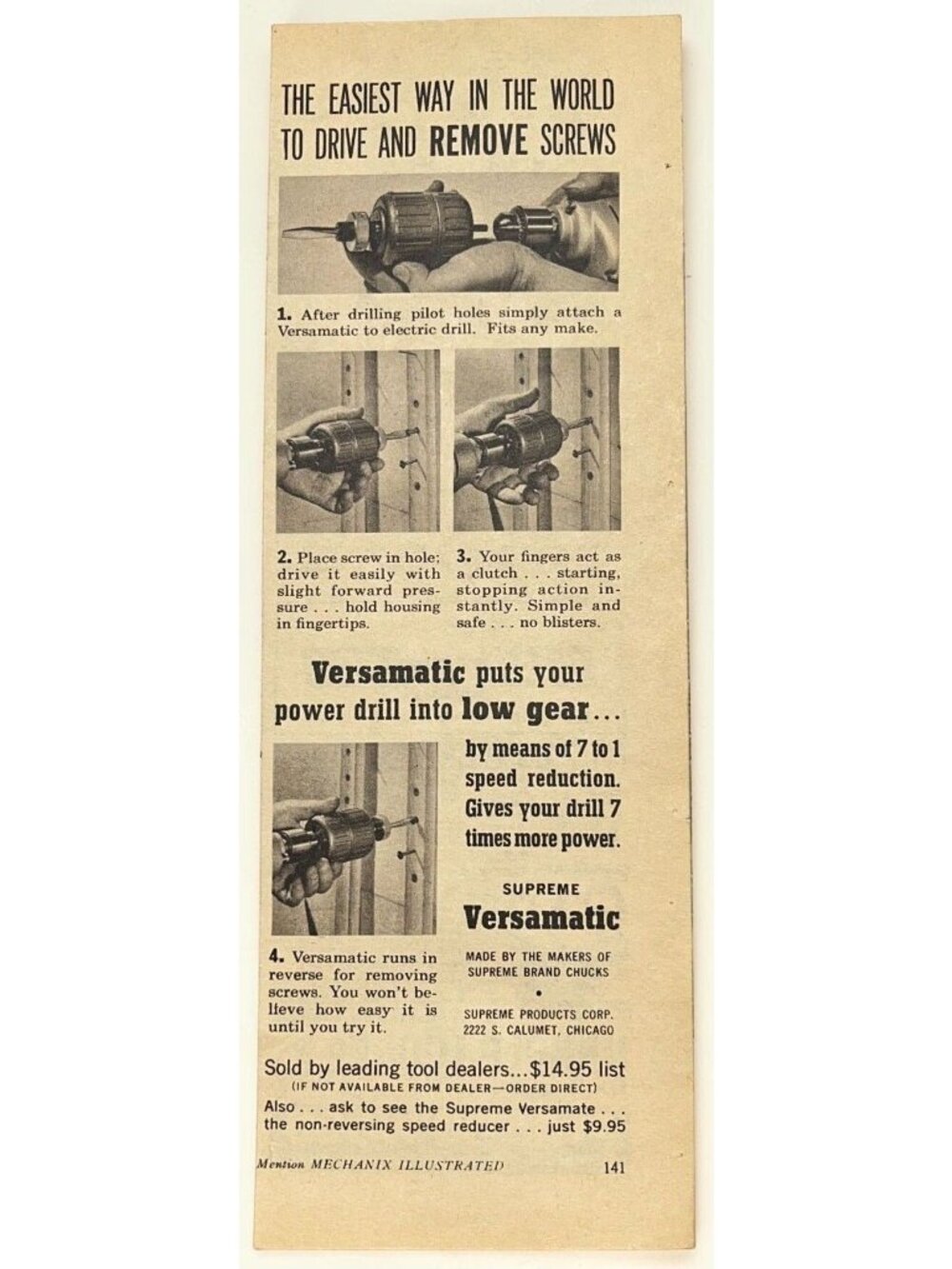Supreme Versamatic Vintage Print Ad 1960s Power Tools Drill Attachment